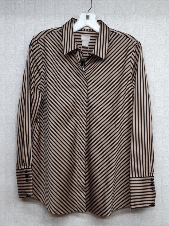 Chico's Tops - Chico's No Iron Tan and Black Striped Blouse